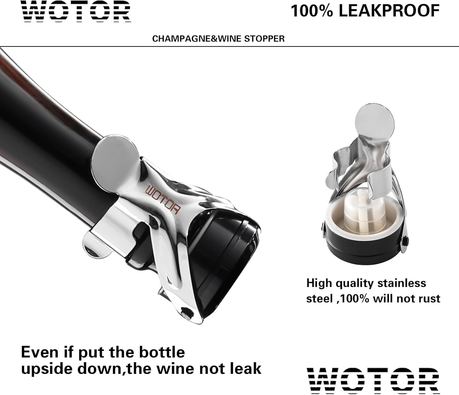 Champagne&Wine Bottle Stoppers Stainless Steel with Food Grade Silicone, Leak Proof Keep Fresh Reusable Saver, Cork Suitable for Wine, Champagne, Cava, Prosecco and Sparkling (2 Pack Silver） Silver 2 pack