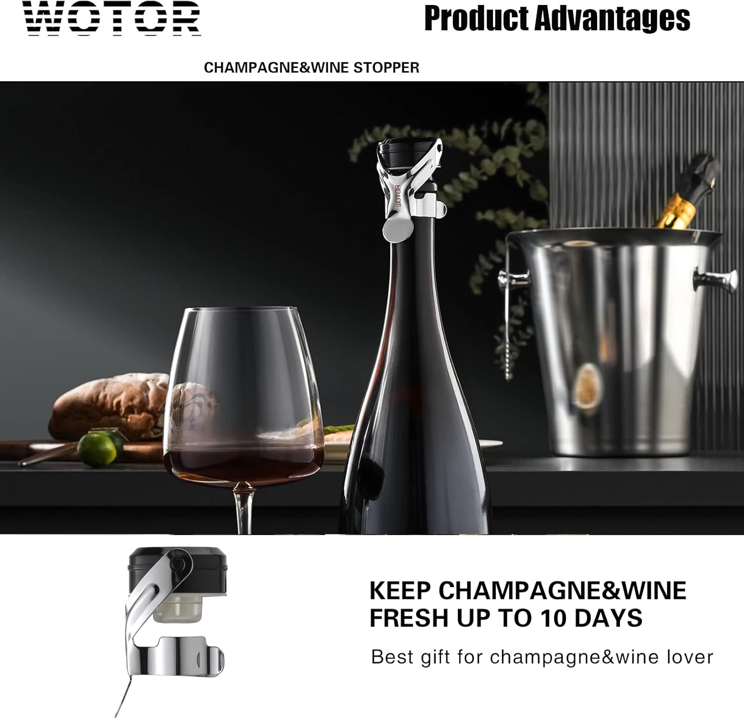 Champagne&Wine Bottle Stoppers Stainless Steel with Food Grade Silicone, Leak Proof Keep Fresh Reusable Saver, Cork Suitable for Wine, Champagne, Cava, Prosecco and Sparkling (2 Pack Silver） Silver 2 pack