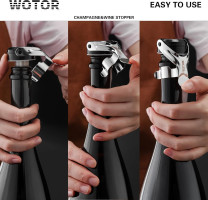 Champagne&Wine Bottle Stoppers Stainless Steel with Food Grade Silicone, Leak Proof Keep Fresh Reusable Saver, Cork Suitable for Wine, Champagne, Cava, Prosecco and Sparkling (2 Pack Silver） Silver 2 pack