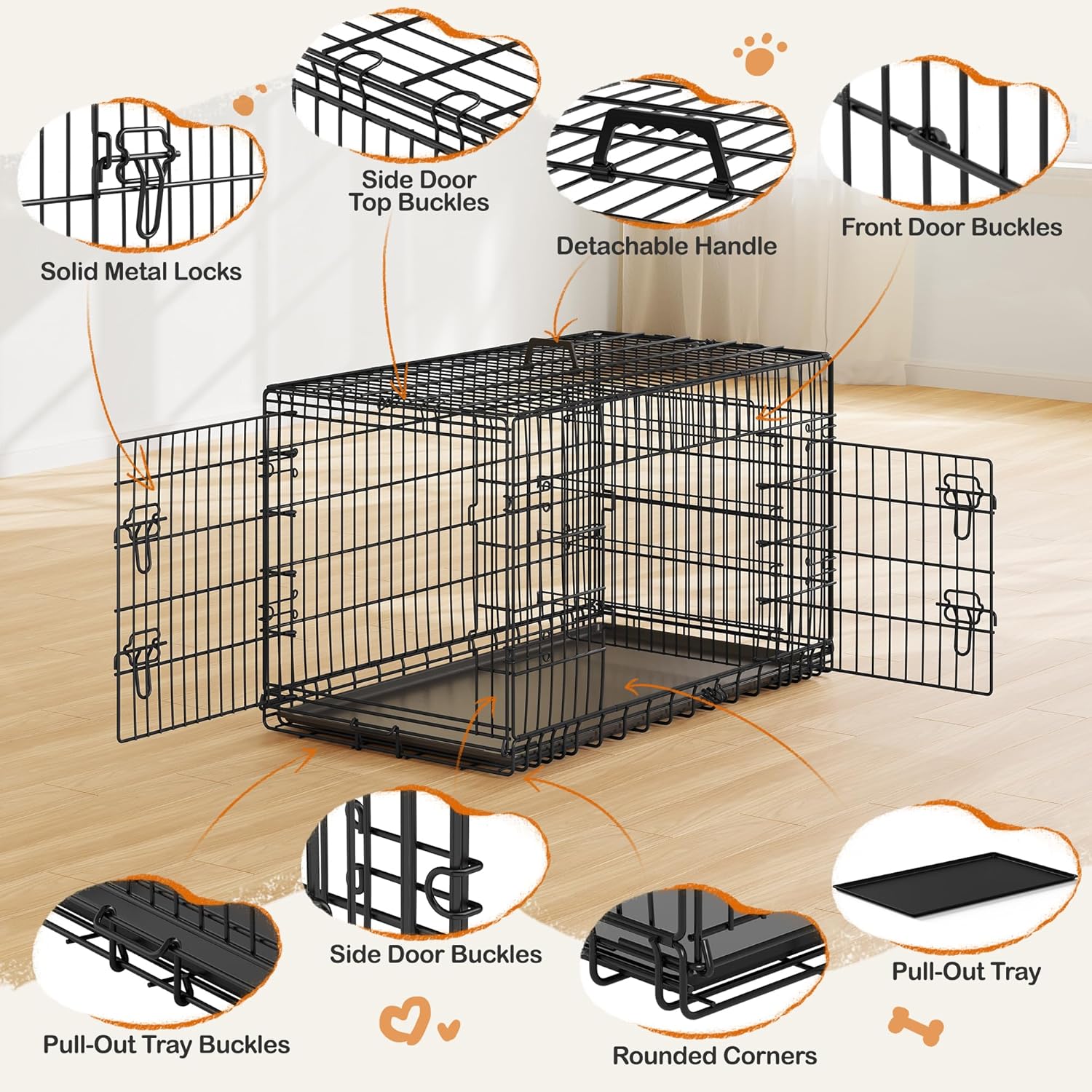 Yaheetech 42 inch Double Door Dog Crate w/Divider for Puppy to Adult XL Collapsible Metal Crate with Removable Tray Wire Dog Kennel for Large Dogs Portable Travel Cage, Black 42″ L × 24″ W × 26″ H