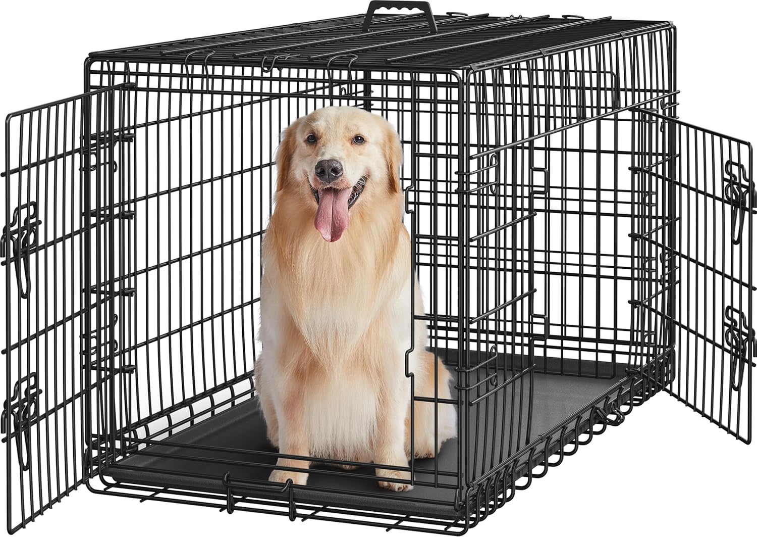 Yaheetech 42 inch Double Door Dog Crate w/Divider for Puppy to Adult XL Collapsible Metal Crate with Removable Tray Wire Dog Kennel for Large Dogs Portable Travel Cage, Black 42″ L × 24″ W × 26″ H