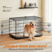 Yaheetech 42 inch Double Door Dog Crate w/Divider for Puppy to Adult XL Collapsible Metal Crate with Removable Tray Wire Dog Kennel for Large Dogs Portable Travel Cage, Black 42″ L × 24″ W × 26″ H