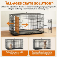 Yaheetech 42 inch Double Door Dog Crate w/Divider for Puppy to Adult XL Collapsible Metal Crate with Removable Tray Wire Dog Kennel for Large Dogs Portable Travel Cage, Black 42″ L × 24″ W × 26″ H