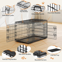 Yaheetech 42 inch Double Door Dog Crate w/Divider for Puppy to Adult XL Collapsible Metal Crate with Removable Tray Wire Dog Kennel for Large Dogs Portable Travel Cage, Black 42″ L × 24″ W × 26″ H