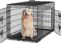 Yaheetech 42 inch Double Door Dog Crate w/Divider for Puppy to Adult XL Collapsible Metal Crate with Removable Tray Wire Dog Kennel for Large Dogs Portable Travel Cage, Black 42″ L × 24″ W × 26″ H