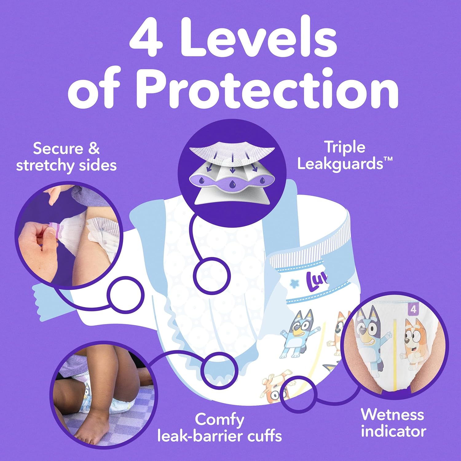 Luvs Size 4 Baby Diapers, Platinum Protection Bluey Diapers for Day & Night, Size 4, 198 Count (Packaging May Vary) Size 4 198