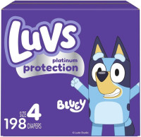 Luvs Size 4 Baby Diapers, Platinum Protection Bluey Diapers for Day & Night, Size 4, 198 Count (Packaging May Vary) Size 4 198
