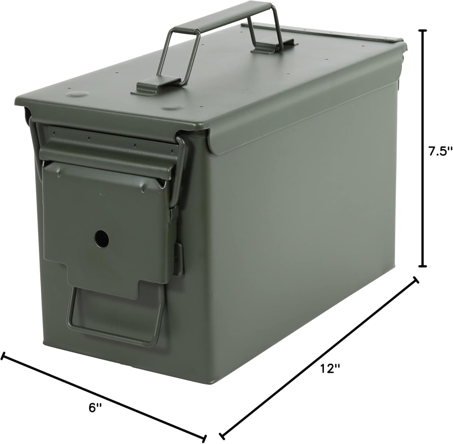 Ammo Storage Box - Green .50 Caliber Ammunition Flip Top Lockable Storage Box - Waterproof Metal Military Ammo Can Container - Airtight Latching Dry Box Bullet Case Steel Field Box