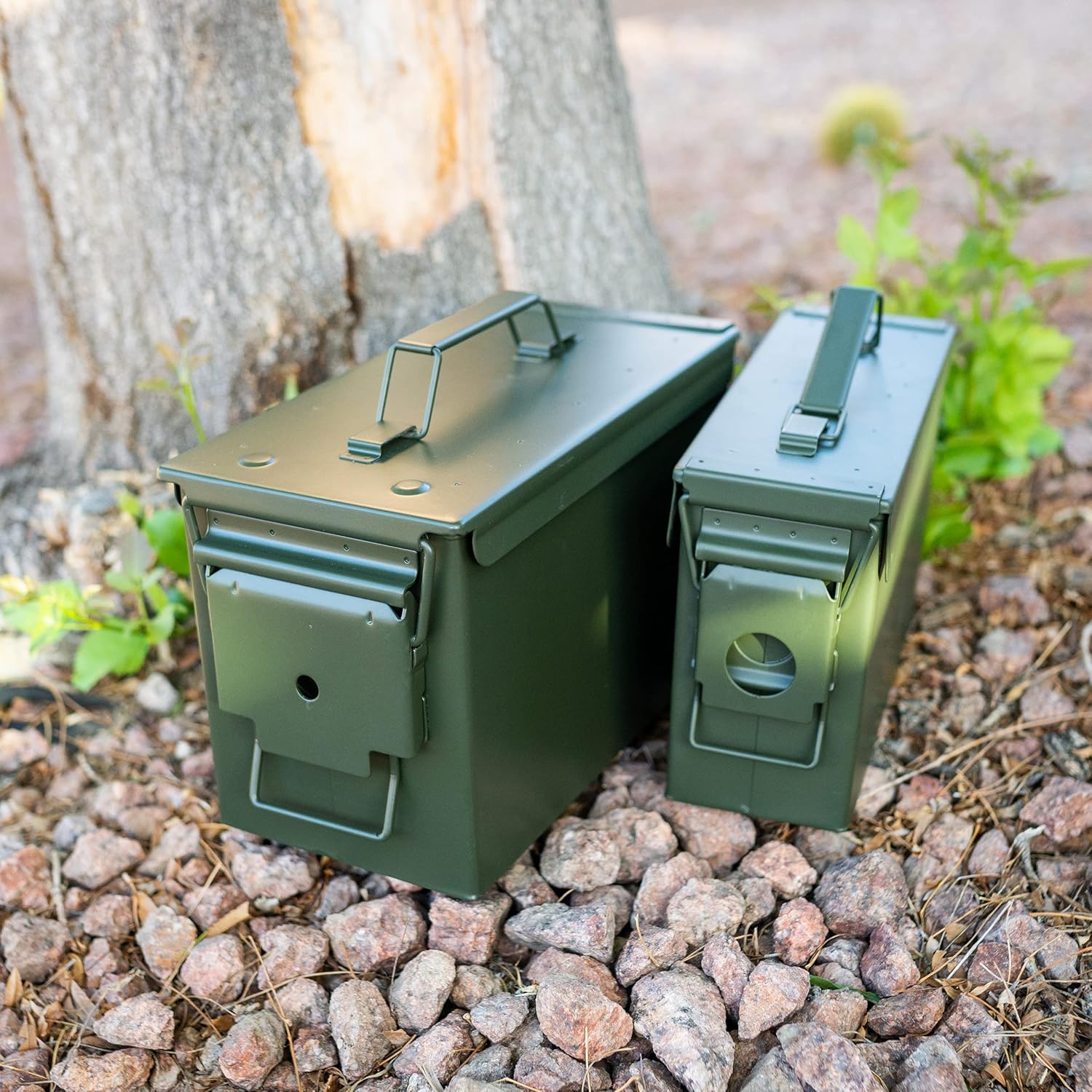 Ammo Storage Box - Green .50 Caliber Ammunition Flip Top Lockable Storage Box - Waterproof Metal Military Ammo Can Container - Airtight Latching Dry Box Bullet Case Steel Field Box