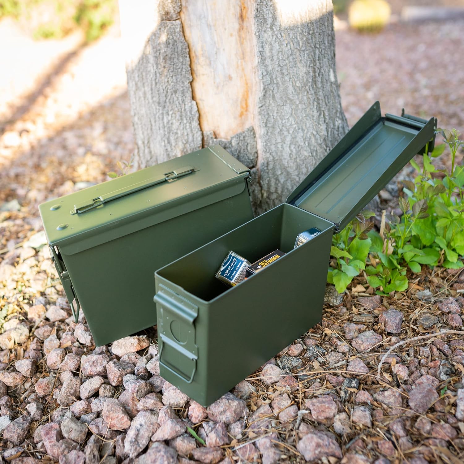 Ammo Storage Box - Green .50 Caliber Ammunition Flip Top Lockable Storage Box - Waterproof Metal Military Ammo Can Container - Airtight Latching Dry Box Bullet Case Steel Field Box