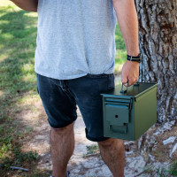 Ammo Storage Box - Green .50 Caliber Ammunition Flip Top Lockable Storage Box - Waterproof Metal Military Ammo Can Container - Airtight Latching Dry Box Bullet Case Steel Field Box