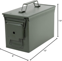 Ammo Storage Box - Green .50 Caliber Ammunition Flip Top Lockable Storage Box - Waterproof Metal Military Ammo Can Container - Airtight Latching Dry Box Bullet Case Steel Field Box