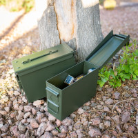 Ammo Storage Box - Green .50 Caliber Ammunition Flip Top Lockable Storage Box - Waterproof Metal Military Ammo Can Container - Airtight Latching Dry Box Bullet Case Steel Field Box