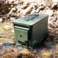 Ammo Storage Box - Green .50 Caliber Ammunition Flip Top Lockable Storage Box - Waterproof Metal Military Ammo Can Container - Airtight Latching Dry Box Bullet Case Steel Field Box