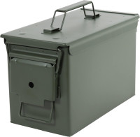 Ammo Storage Box - Green .50 Caliber Ammunition Flip Top Lockable Storage Box - Waterproof Metal Military Ammo Can Container - Airtight Latching Dry Box Bullet Case Steel Field Box