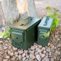 Ammo Storage Box - Green .50 Caliber Ammunition Flip Top Lockable Storage Box - Waterproof Metal Military Ammo Can Container - Airtight Latching Dry Box Bullet Case Steel Field Box