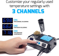 WEP 927-IV Soldering Station Kit High-Power 110W with 3 Preset Channels, Sleep Mode, LED Magnifier, 5 Extra Iron Tips, Tip Cleaner, 2 Helping Hands, Tip Storage Slots, Lead-free Solder Wire, Tweezers