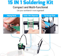 WEP 927-IV Soldering Station Kit High-Power 110W with 3 Preset Channels, Sleep Mode, LED Magnifier, 5 Extra Iron Tips, Tip Cleaner, 2 Helping Hands, Tip Storage Slots, Lead-free Solder Wire, Tweezers