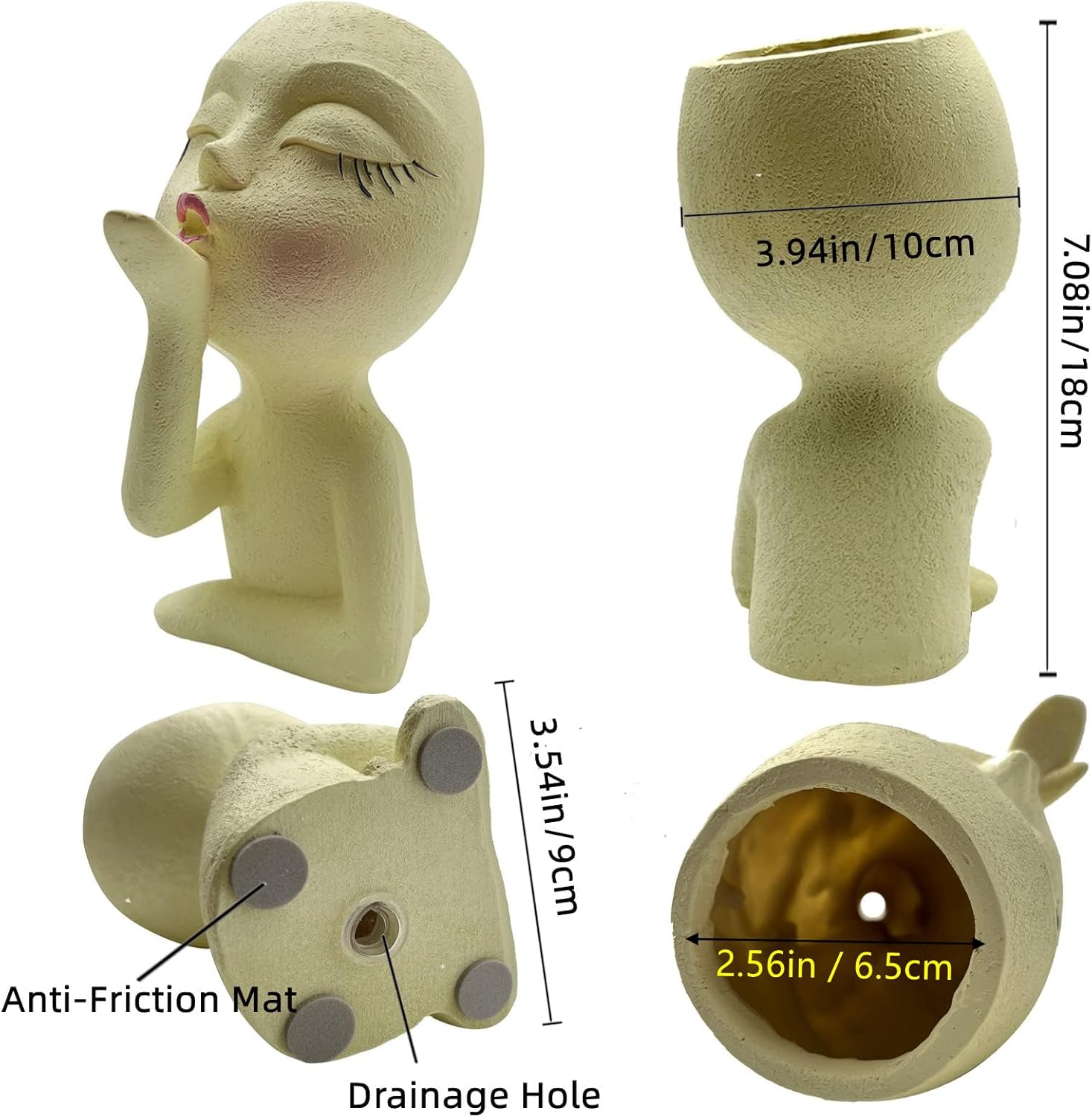 Face Planter Pots Resin Air Kiss Head Face Planter Standing Flower Pots for Trailing Plants Handcrafted Succulent Planter Pot for Indoor and Outdoor Plants Pale Yellow 1Pack Pale Yellow Airkiss