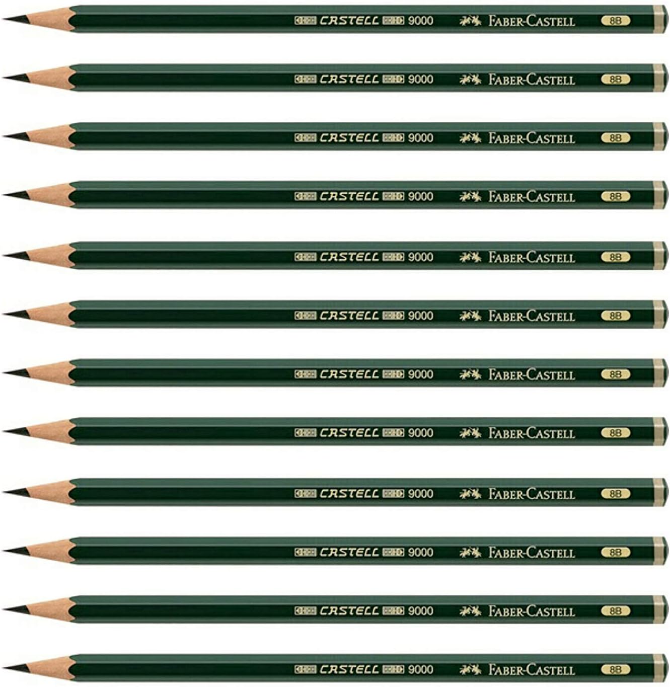 Faber-Castell pencils, Castell 9000 graphite pencils, 8B Pre-sharpened Black lead pencils for sketch, shading, drawing, artist - box of 12 (8B)