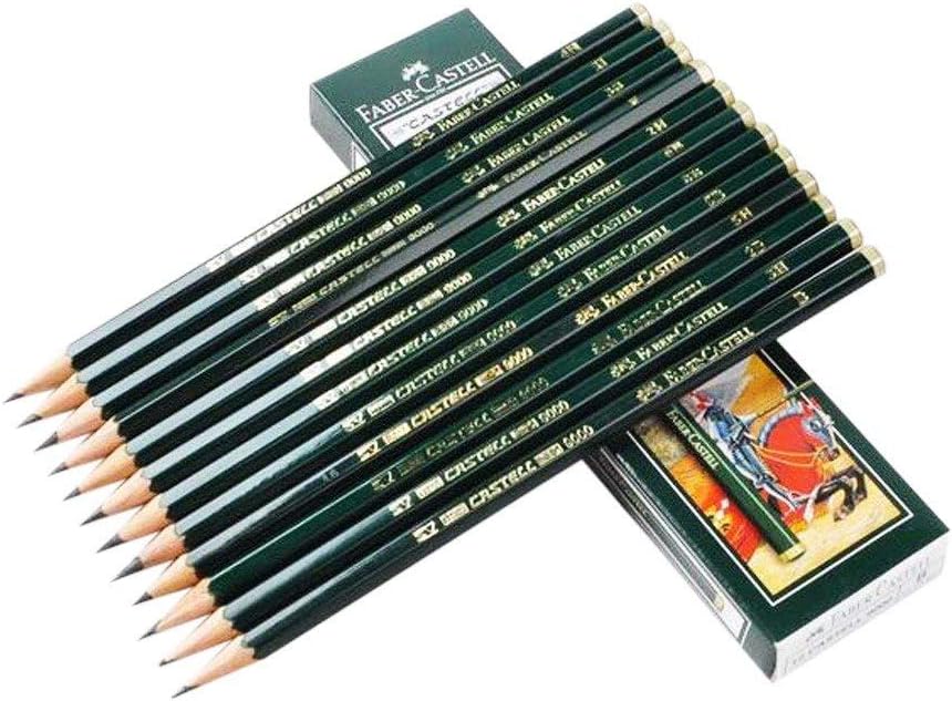 Faber-Castell pencils, Castell 9000 graphite pencils, 8B Pre-sharpened Black lead pencils for sketch, shading, drawing, artist - box of 12 (8B)