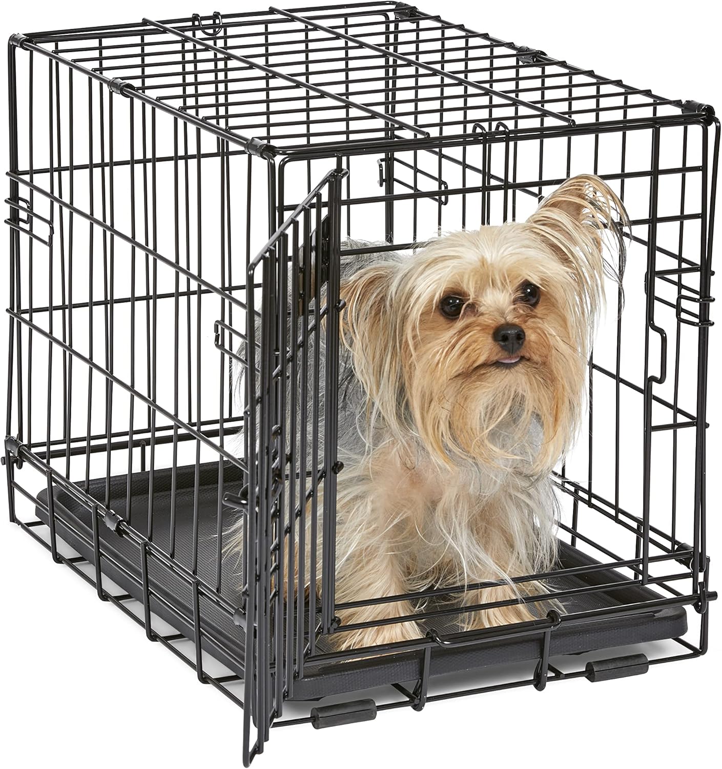 Midwest Homes for Pets 18-Inch iCrate Folding Dog Crate with Divider Panel, Leak-Proof Tray & Secure Latches – Metal Wire Kennel for Tiny Breeds – Portable, Durable & Easy to Assemble Black 18.0