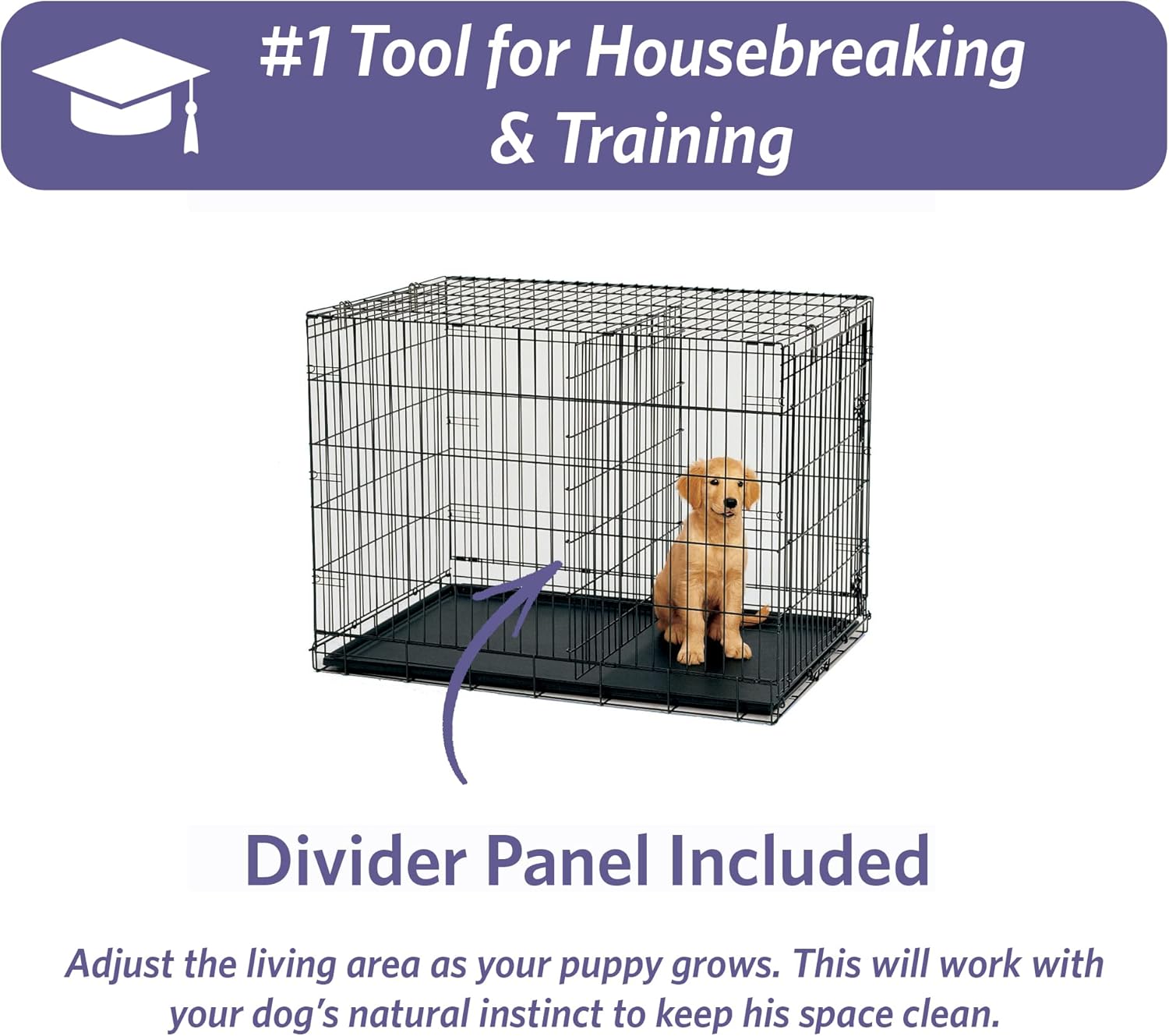 Midwest Homes for Pets 18-Inch iCrate Folding Dog Crate with Divider Panel, Leak-Proof Tray & Secure Latches – Metal Wire Kennel for Tiny Breeds – Portable, Durable & Easy to Assemble Black 18.0