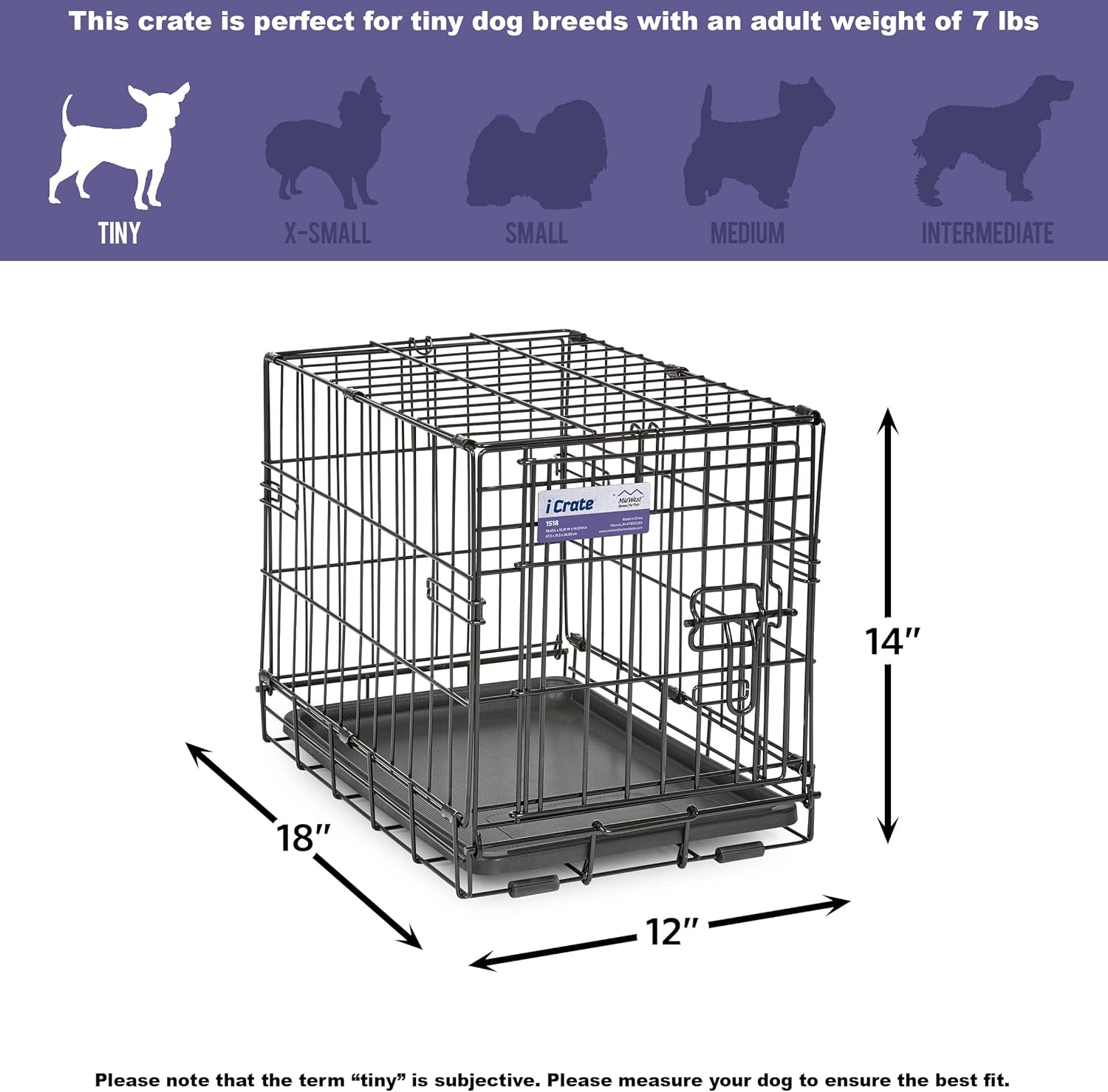 Midwest Homes for Pets 18-Inch iCrate Folding Dog Crate with Divider Panel, Leak-Proof Tray & Secure Latches – Metal Wire Kennel for Tiny Breeds – Portable, Durable & Easy to Assemble Black 18.0