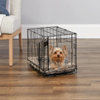 Midwest Homes for Pets 18-Inch iCrate Folding Dog Crate with Divider Panel, Leak-Proof Tray & Secure Latches – Metal Wire Kennel for Tiny Breeds – Portable, Durable & Easy to Assemble Black 18.0