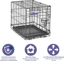 Midwest Homes for Pets 18-Inch iCrate Folding Dog Crate with Divider Panel, Leak-Proof Tray & Secure Latches – Metal Wire Kennel for Tiny Breeds – Portable, Durable & Easy to Assemble Black 18.0