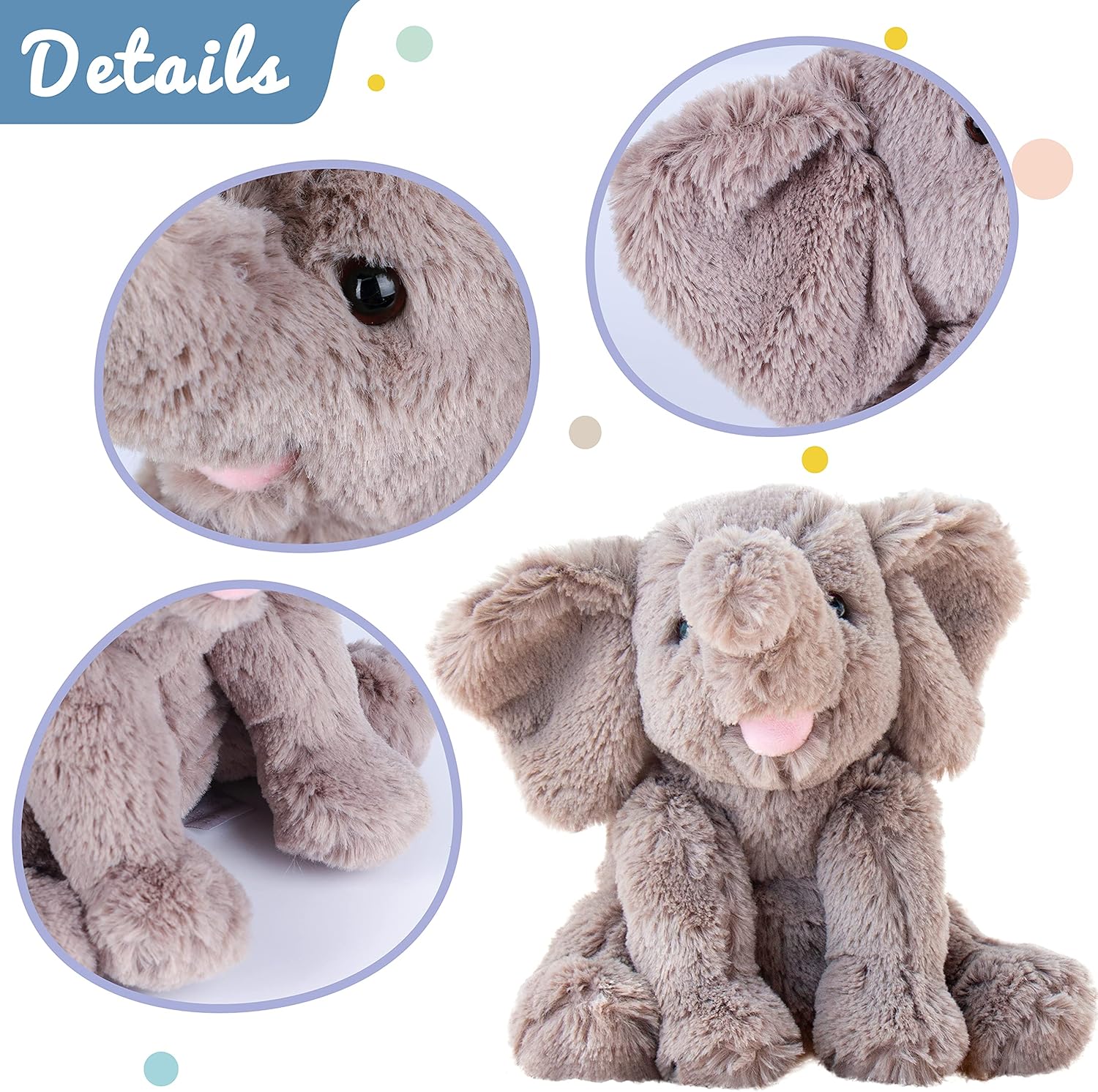 Hopearl Adorable Plush Calf Elephant Toy Floppy Elephish Ultra Soft Stuffed Animal for Boys Girls Kids Toddlers, Gray, 9''