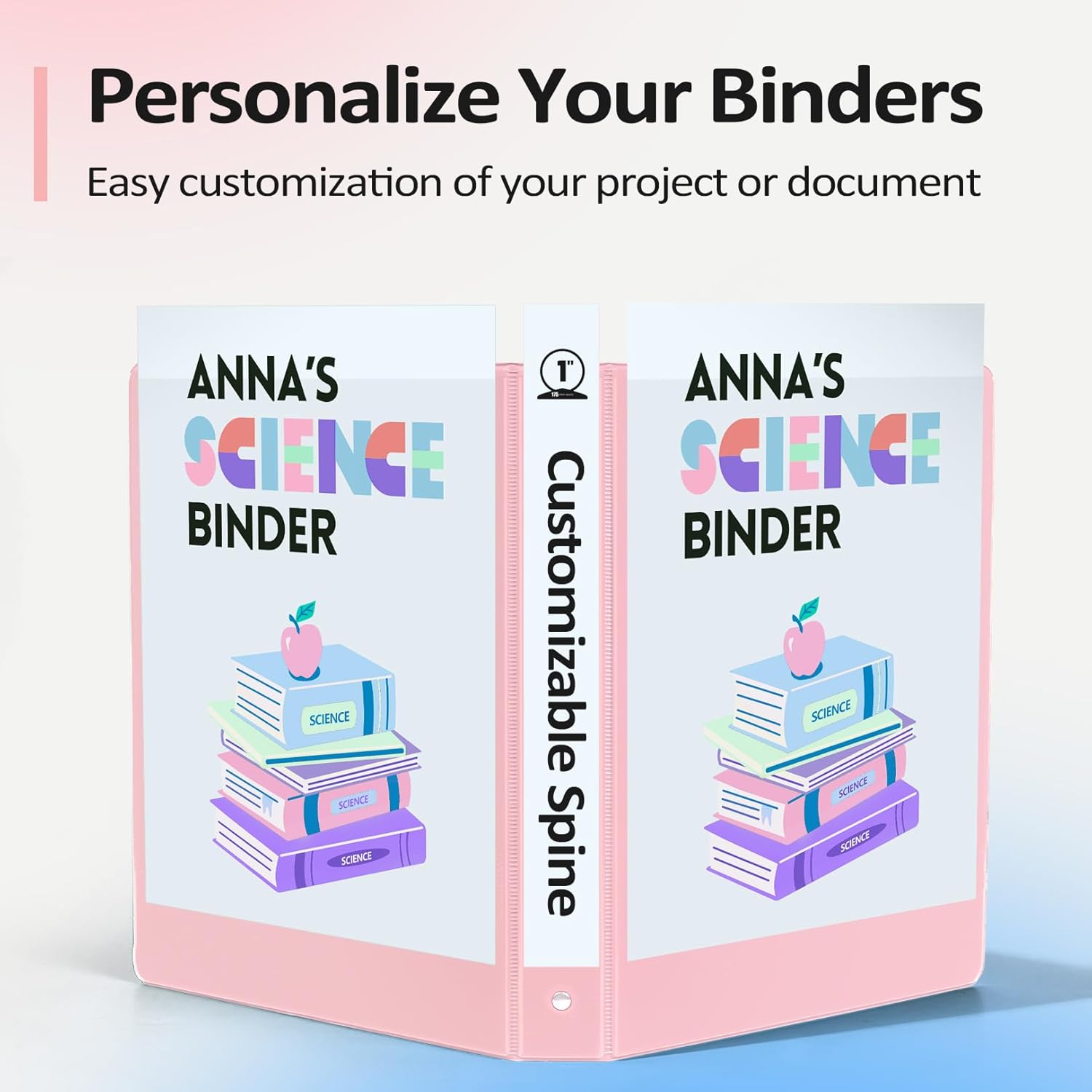 BinderX Extra Durable 3 Ring Binder, Round Rings 1 Inch Binder, Fits 175 Sheets of 8.5x11 Paper, Customizable View Cover with Inside Pockets, Cute 1