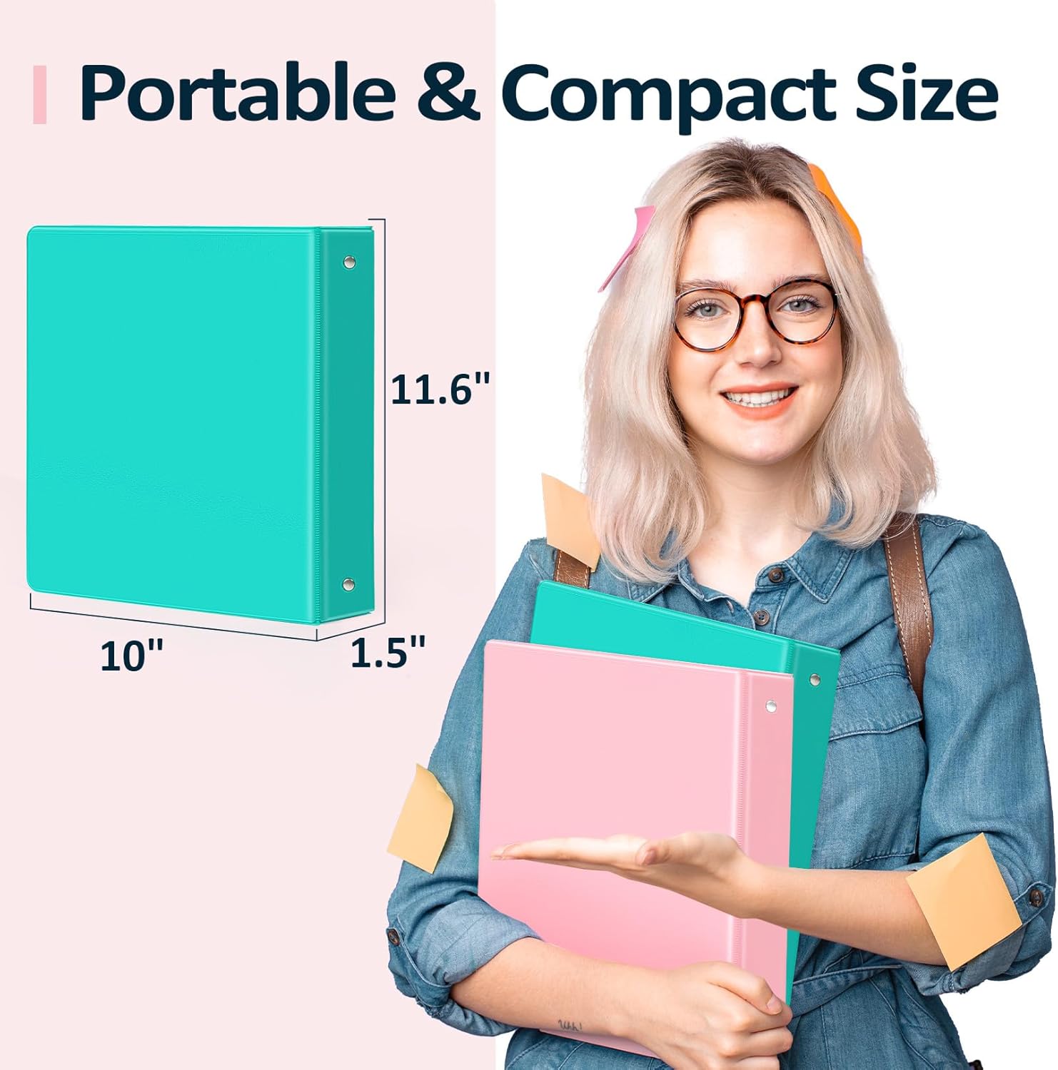 BinderX Extra Durable 3 Ring Binder, Round Rings 1 Inch Binder, Fits 175 Sheets of 8.5x11 Paper, Customizable View Cover with Inside Pockets, Cute 1