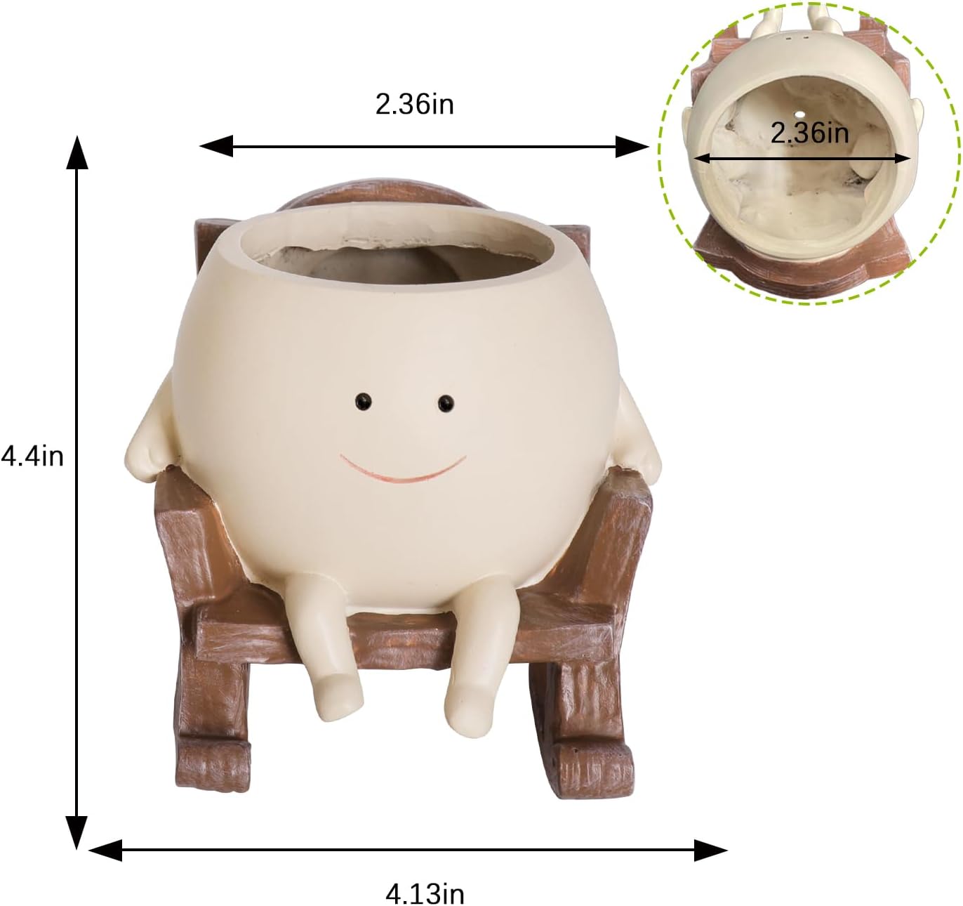 Smily Face Planter Pot Cute Resin Flower Head Planters for Indoor Outdoor Unique Sit Rocking Chair Succulent Pots Gift IdeaI for Mother and Appreciation Christmas with Drainage Hole Small