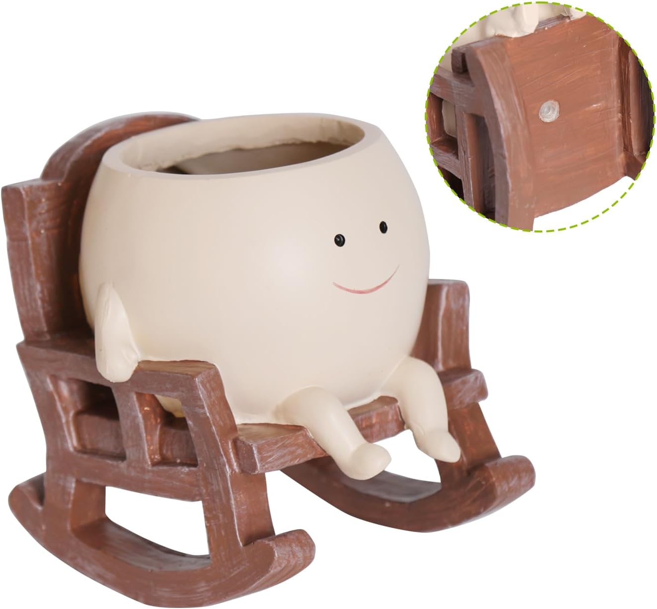 Smily Face Planter Pot Cute Resin Flower Head Planters for Indoor Outdoor Unique Sit Rocking Chair Succulent Pots Gift IdeaI for Mother and Appreciation Christmas with Drainage Hole Small
