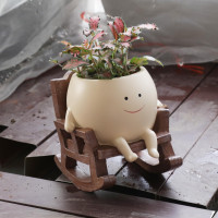 Smily Face Planter Pot Cute Resin Flower Head Planters for Indoor Outdoor Unique Sit Rocking Chair Succulent Pots Gift IdeaI for Mother and Appreciation Christmas with Drainage Hole Small