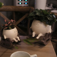 Smily Face Planter Pot Cute Resin Flower Head Planters for Indoor Outdoor Unique Sit Rocking Chair Succulent Pots Gift IdeaI for Mother and Appreciation Christmas with Drainage Hole Small