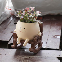 Smily Face Planter Pot Cute Resin Flower Head Planters for Indoor Outdoor Unique Sit Rocking Chair Succulent Pots Gift IdeaI for Mother and Appreciation Christmas with Drainage Hole Small