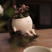 Smily Face Planter Pot Cute Resin Flower Head Planters for Indoor Outdoor Unique Sit Rocking Chair Succulent Pots Gift IdeaI for Mother and Appreciation Christmas with Drainage Hole Small