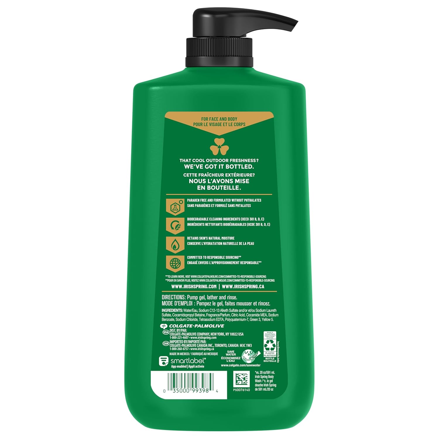 Irish Spring Original Moisturizing Body Wash for Men, 24-Hour Fresh, Face and Body Wash, Biodegradable Ingredients, Paraben Free, Cool Fresh Scent, 30 fl oz Pump Bottle Original Clean 30 Fl Oz (Pack of 1)