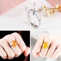 925 Sterling Silver 4 Claws Ring Base for Irregular Cabochon Adjustable Ring Blank Mounting Setting Personalized Jewelry Making Craft for Wome