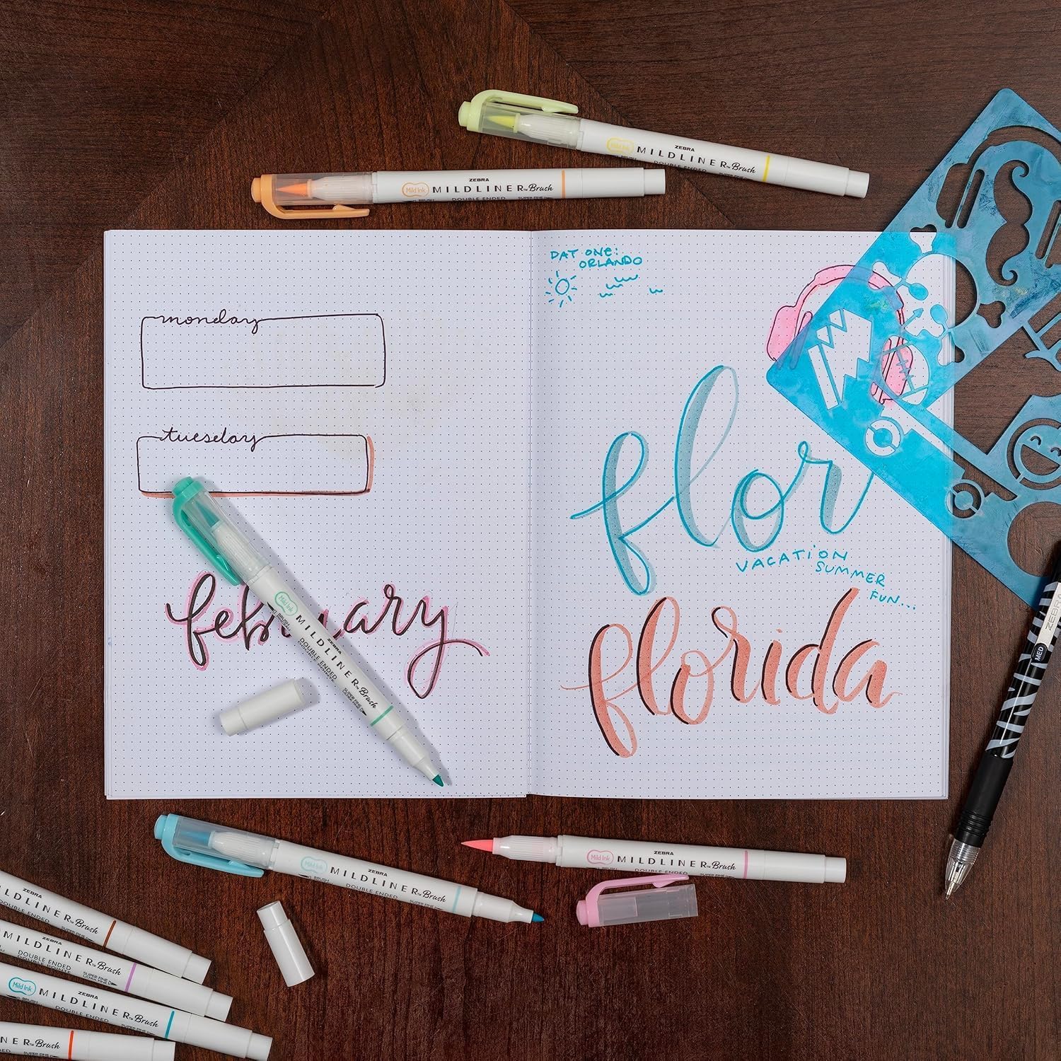 Zebra Pen Mildliner Double-Ended Brush Marker, Paint Brush-Like Tip and Fine Tip Marker Pen, Ideal for Creating Thick or Thin Strokes, No Bleed, Assorted Soft Hue Colors, 10-Pack (79101) Assorted B 1 Count (Pack of 10) Brush Marker