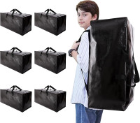 Heavy Duty Moving Bags with Backpack Straps and Strong Handles, Alternative to Moving Boxes and Storage Totes for Dorm Room Essentials, 6 Pack, Black Black 93L - 6 pcs - Backpack