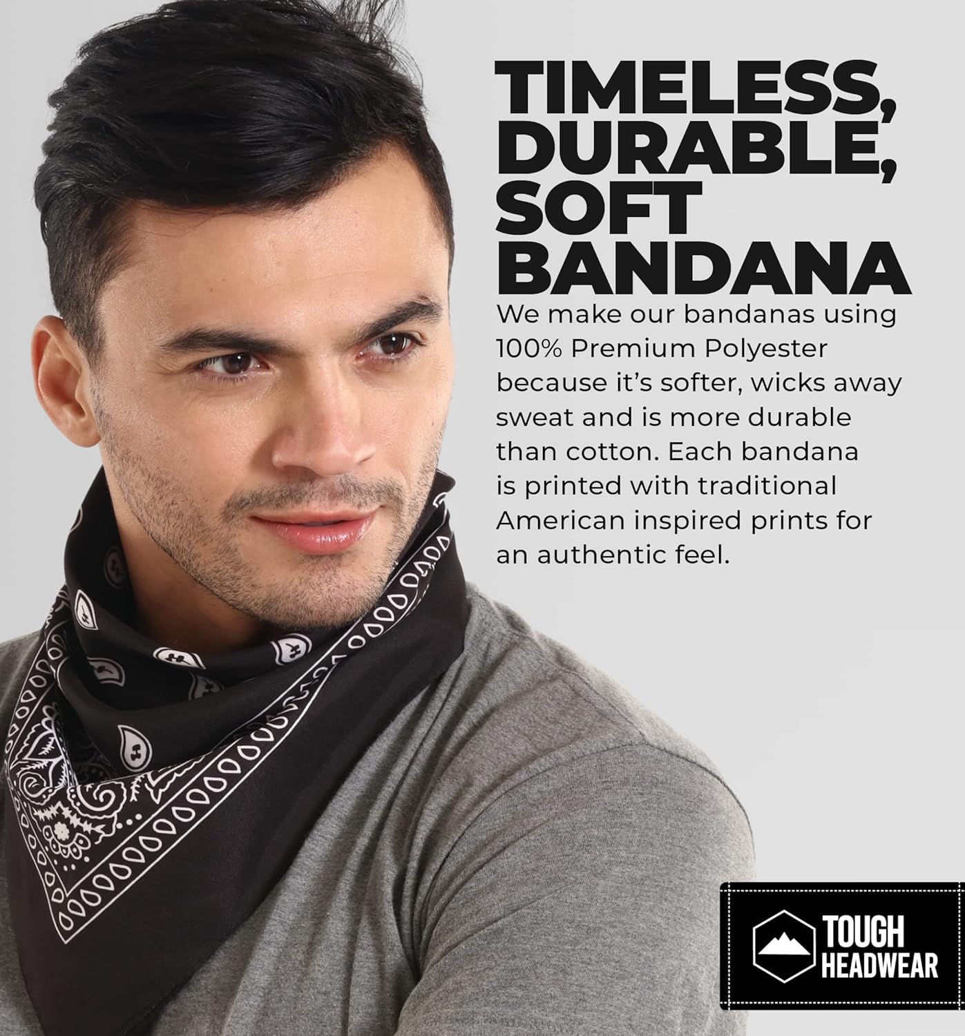 Tough Headwear Large Bandana Headband - Handkerchief Bandanas for Men & Women - Paisley Bandana Pack - Cowboy Scarf 1 Black