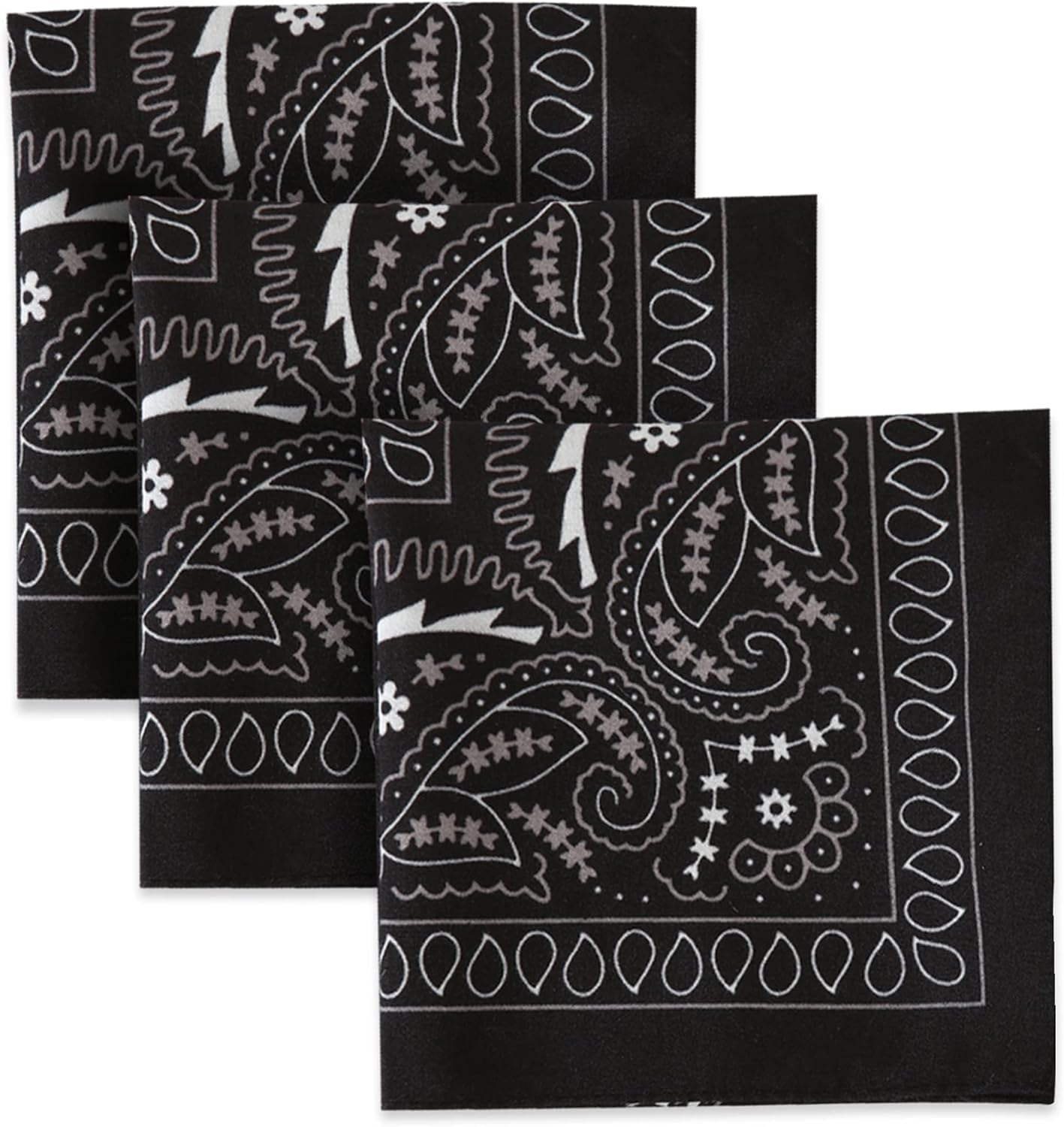 Tough Headwear Large Bandana Headband - Handkerchief Bandanas for Men & Women - Paisley Bandana Pack - Cowboy Scarf 1 Black