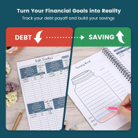 Soligt Budget Planner Monthly Budget Book Bill Organizer with 12 Pockets, Undated Home Financial Money Expense Saving Debt Tracker Notebook, 1 Year, Blue Floral, Spiral Design