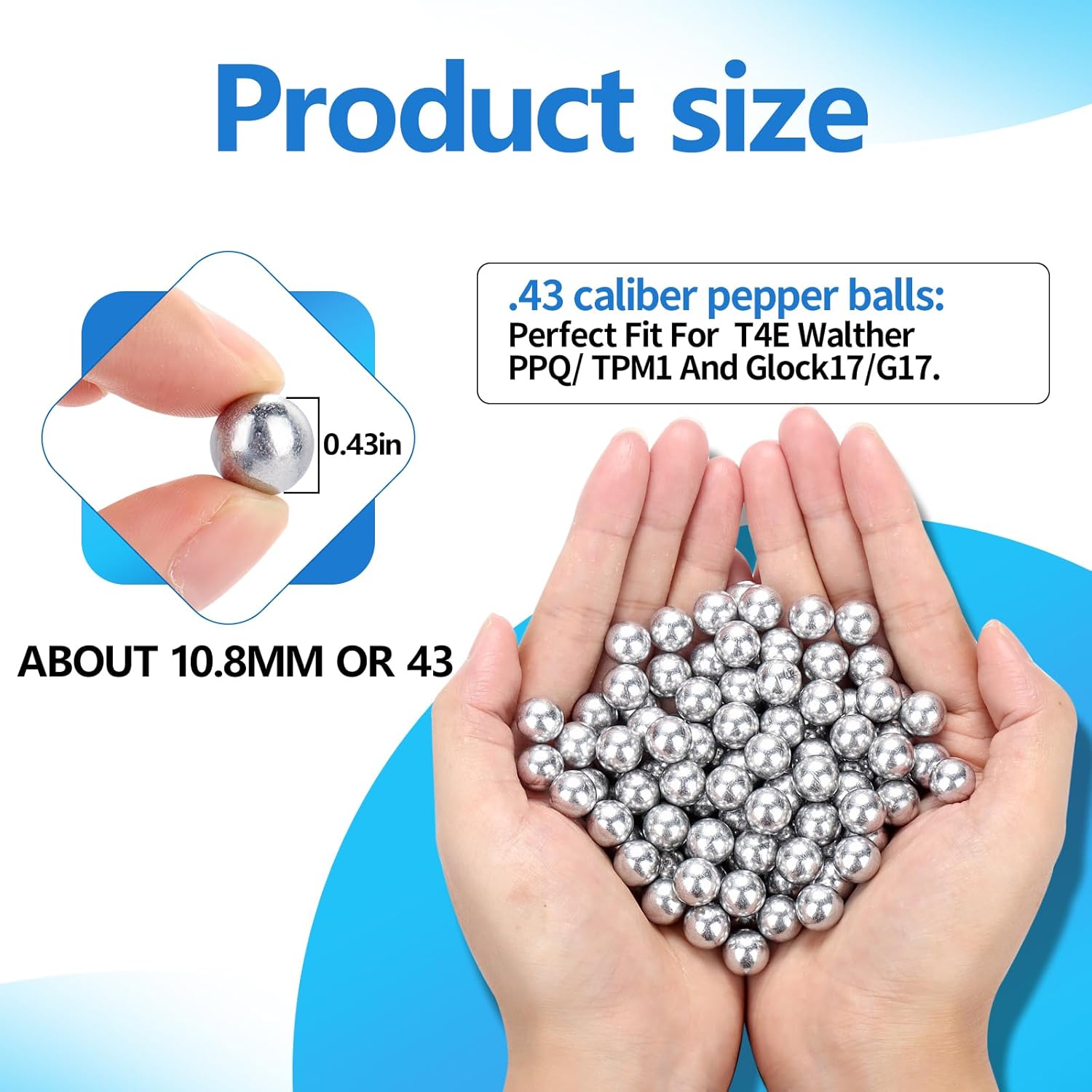 100 Pieces .43 Caliber Aluminum Paintball Ammo 1.8 Grams Solid Resuable Seamless Paintball Powerful for Shooting Training Practice Fit for T4E Walther PPQ/ TPM1 and Glock17/G17 (Silver)