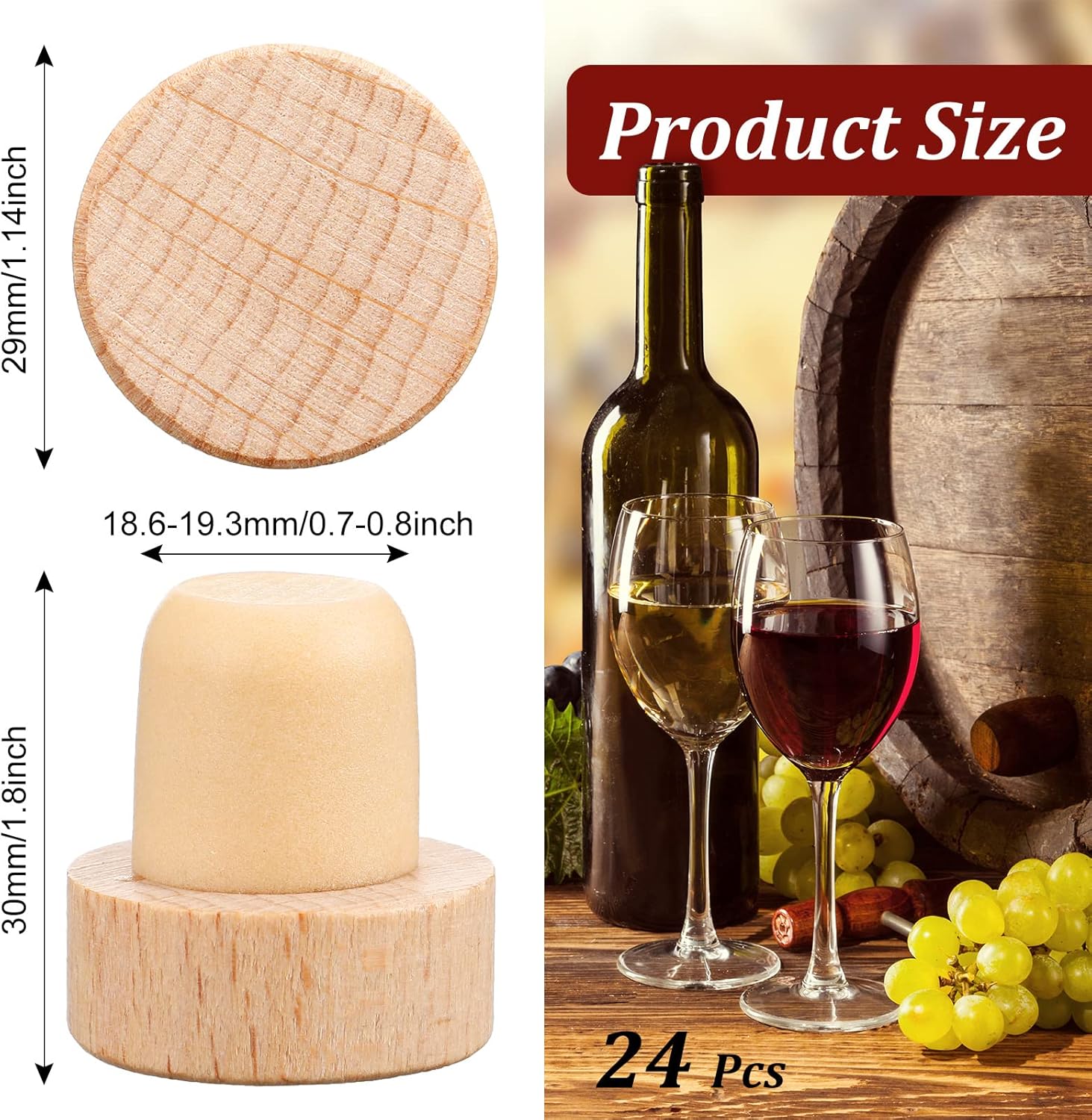 Yalikop 24 Pcs T Shaped Cork Plugs Reusable Wooden & Rubber Wine & Beer Bottle Stoppers