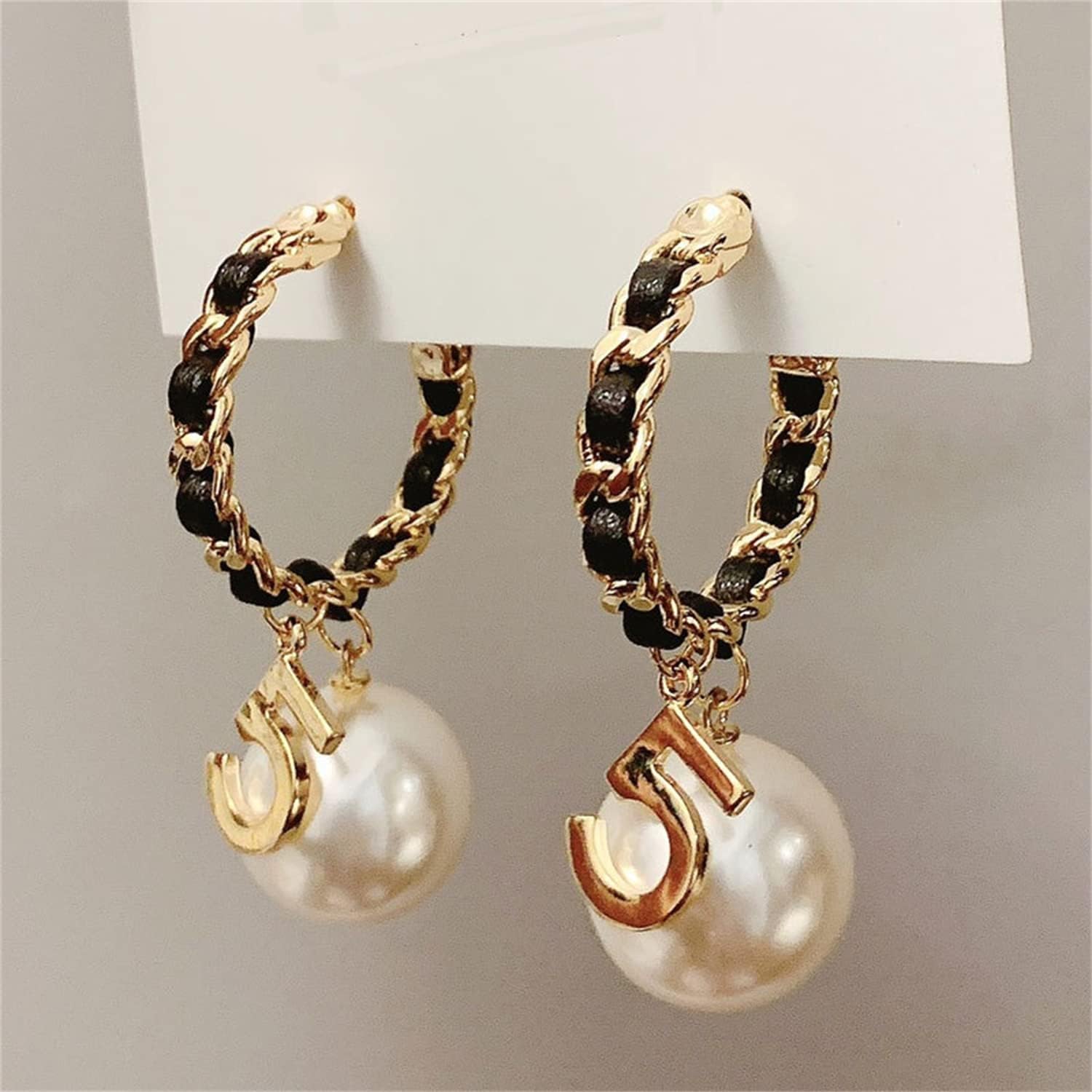 Vintage Number 5 Pearl Hoop Earrings Pearl Earrings Woman Earring Fashion Jewelry for Gift