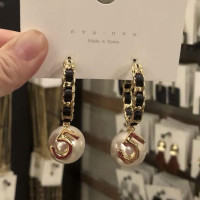 Vintage Number 5 Pearl Hoop Earrings Pearl Earrings Woman Earring Fashion Jewelry for Gift